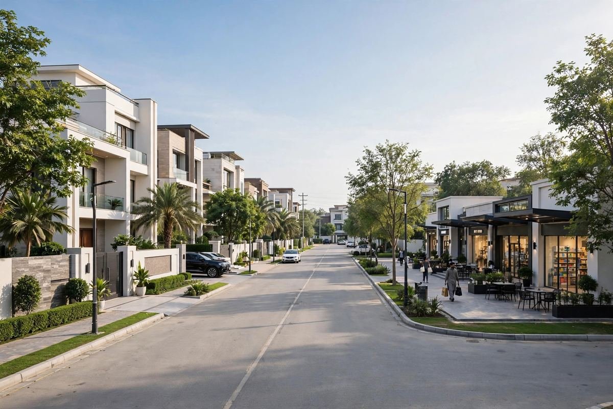 DHA Lahore's upscale commercial streets, lined with premium restaurants and boutiques