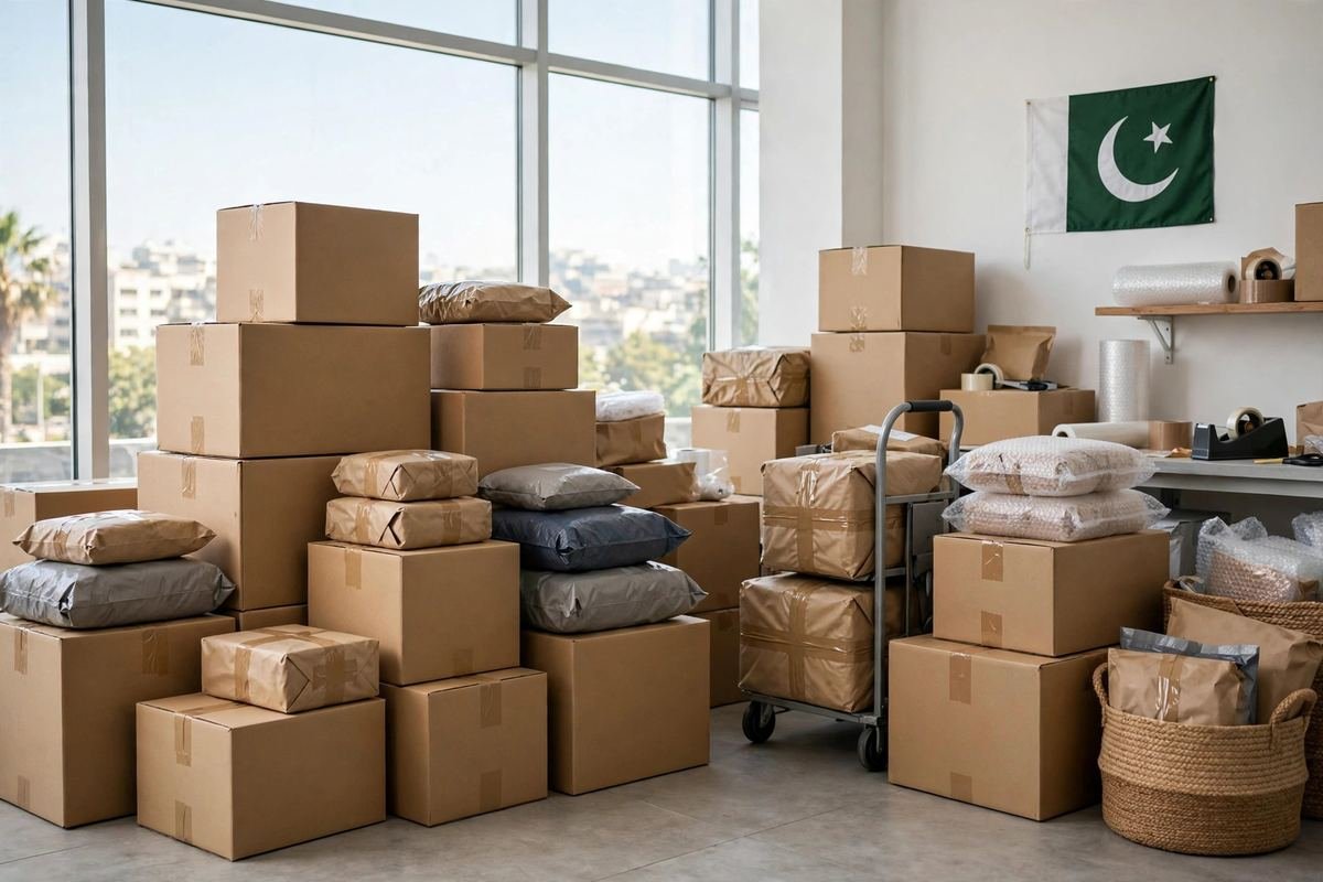 Online store packages and products prepared for delivery from a Lahore ecommerce business
