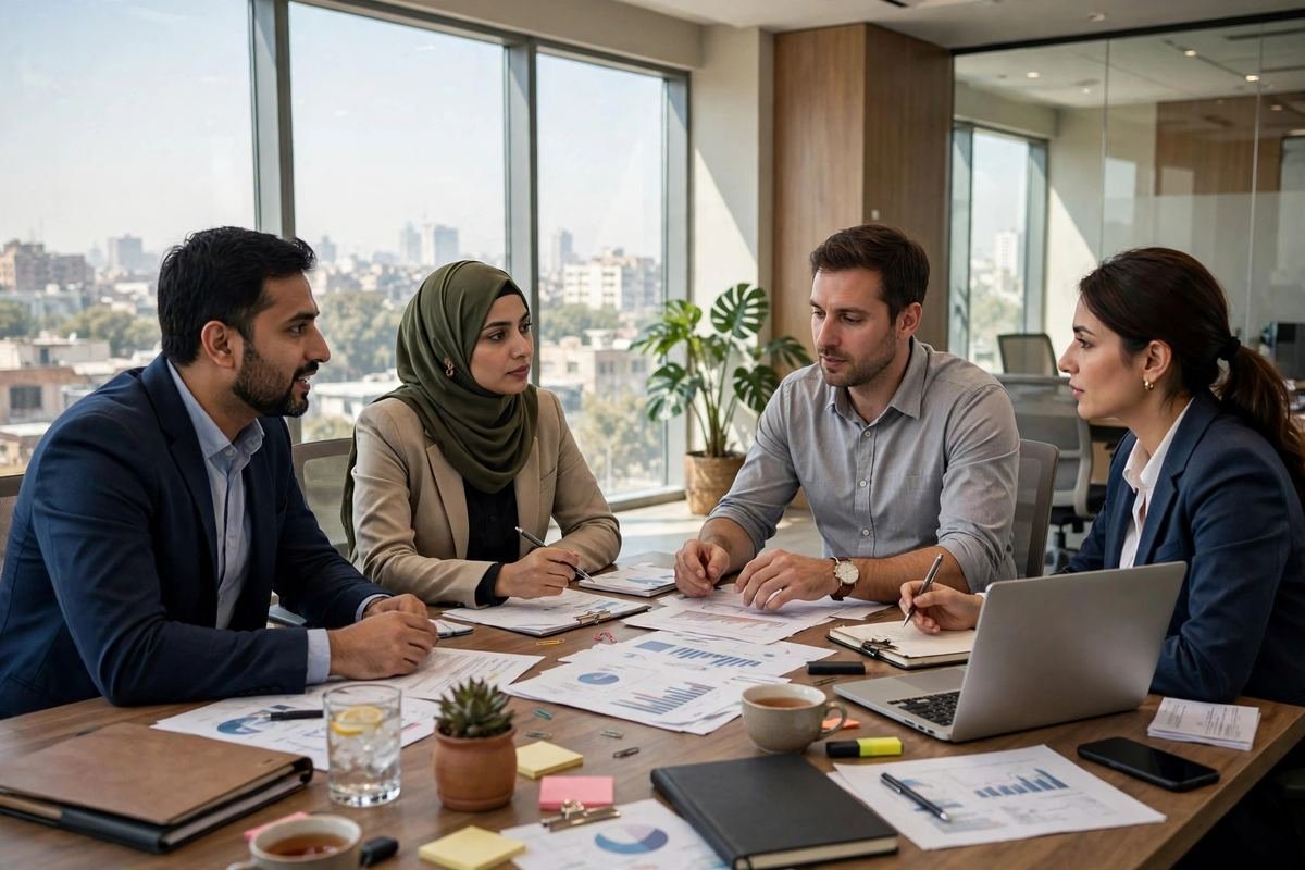 A Lahore business team planning their new website with WebDev Lahore developers