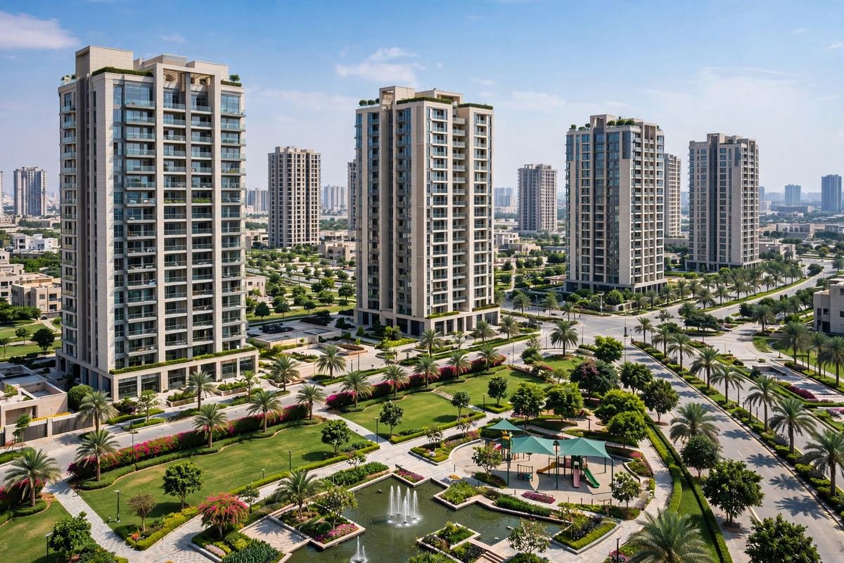 Modern residential towers in Lake City, Lahore